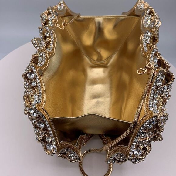New, no tags, gold hard/clamshell/hand bag/clutch, fully embellished, crystals - Picture 4 of 16